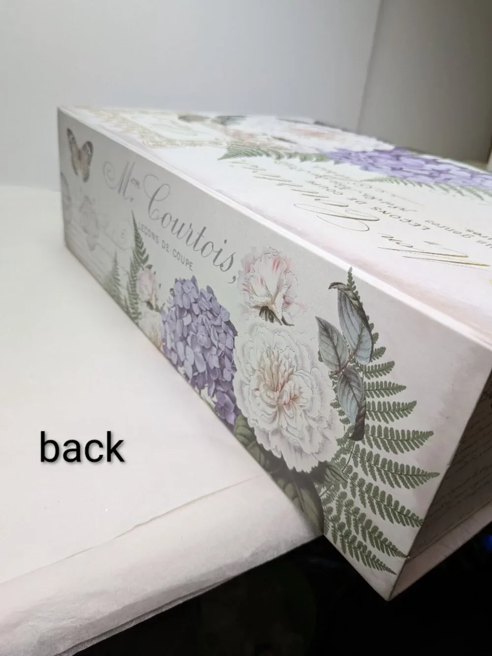 Paris Dressmaker Storage Box Large Hydrangea Peony Gold Metallic Floral Art
